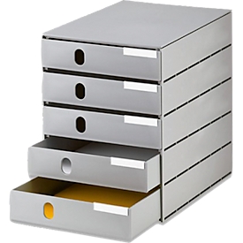 Boîte à tiroirs styro® Styroval Pro, 5 tiroirs, fermée, L 243 x P 335 x H 323 mm, DIN C4, polystyrène, empilable, gris éco