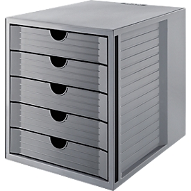 Boîte à tiroirs SYSTEMBOX KARMA, 5 tiroirs fermés, DIN A4, facile à utiliser, L 274 x P 330 x H 320 mm, gris