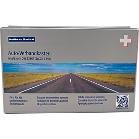 Boîte de secours classique, pour la voiture, contenu selon DIN 13 164, L 260 x P 80 x H 170 mm, plastique, gris