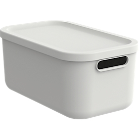 Boîte de transport Rotho Albula, volume 12 l, empilable, avec couvercle amovible et trous de préhension, L 395 x l 235 x H 177 mm, plastique recyclé, blanc