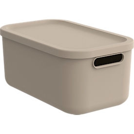Boîte de transport Rotho Albula, volume 12 l, empilable, avec couvercle amovible et trous de préhension, L 395 x l 235 x H 177 mm, plastique recyclé, marron
