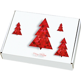 Boîtes à lettres maxi, avec motif "Sapin", optimisées pour le port, jusqu'à 20 kg, dimensions extérieures 350 x 250 x 50 mm, carton micro-ondulé, blanc-brun, 20 pièces