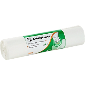 Bolsas de basura DEISS FIRST PLUS, polietileno flexible (LDPE), 23, resistente al desgarro, 60 litros, blanco, 12 rollos, 50 unidades/rollo