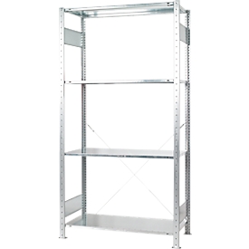 Boltless shelving Schulte green, basic shelving, extendable, 4 shelves, W 1000 x D 400 x H 2000 mm, steel, galvanized