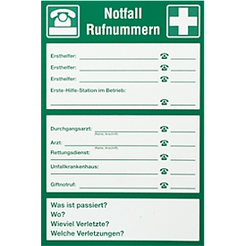 Bord "Noodnummers"