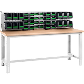 Bott cubio system werkbank, met uittrekframe en sleufblad, beuken multiplex plaat, tot 800 kg, B 2000 x D 750 mm, lichtgrijs