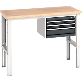 Bott cubio werkbank, handmatig in hoogte verstelbaar, beuken multiplex blad, B 1500 x H 740-1140 mm, belastbaar tot 800 kg, antraciet/lichtgrijs RAL 7035