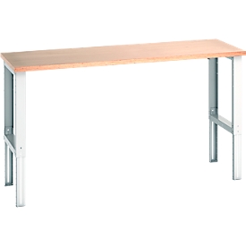 Bott cubio werktafel, handmatig in hoogte verstelbaar, beuken multiplex blad, B 2000 x D 750 x H 740-1140 mm, tot 600 kg, gentiaanblauw/lichtgrijs