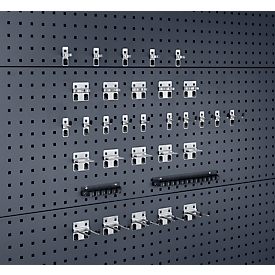 Bott Lochplatten-Zubehörsortiment Perfo, 32-teilig, 15 Haken/10 Werkzeugklemmen/7 Klemmhalter, Metall verzinkt, silber