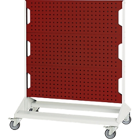 Bott mobiles Lochplatten-System Perfo Rack, 6 Lochplatten, B 1000 x T 550 x H 1250 mm, Stahl, lichtgrau RAL 7035/purpurrot RAL 3004