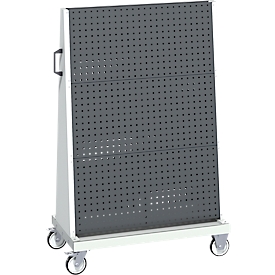 Bott mobiles Lochplatten-System Perfo Rack Plus, 6 Lochplatten, Bodenwanne, Schiebegriff, B 1000 x T 650 x H 1600 mm, Stahl, lichtgrau RAL 7035/anthrazitgrau RAL 7016