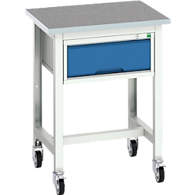 Bott verso werkbank, linoleumblad, 1 lade, met set kruisschoren, B 700 x D 600 x H 930 mm, lichtgrijs / gentiaanblauw