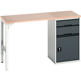 Bott verso werkbank onderbouw, multiplex legbord, 2 laden, 1 deur, 1 legbord, B 1500 x D 600 x H 930 mm, lichtgrijs / antracietgrijs