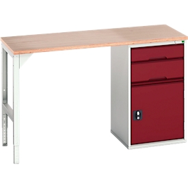 Bott verso werkbank onderbouw, multiplex legbord, 2 laden, 1 deur, 1 legbord, B 1500 x D 600 x H 930 mm, lichtgrijs/paarsrood