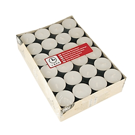 Bougies chauffe-plat Papstar, durée de combustion env. 6,5 h, Ø 39 x H 17,5 mm, paraffine & stéarine de palme, blanc, 72 pièces