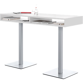 BOX conference standing table, up to 6 persons, rectangular, stand, W 1600 x D 600 x H 1105 mm, white/alusilver