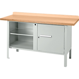 Box-type werkbank Schäfer Shop Select PWi 150-1, beuken multiplex blad, tot 750 kg, B 1500 x D 700 x H 840 mm, lichtgrijs