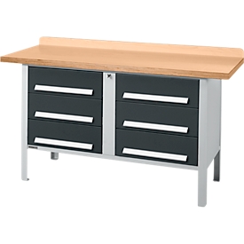 Box-type werkbank Schäfer Shop Select PWi 150-6, beuken multiplex blad, tot 750 kg, B 1500 x D 700 x H 840 mm, antraciet
