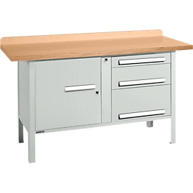 Box-type werkbank Schäfer Shop Select PWi 150-7, beuken multiplex blad, tot 750 kg, B 1500 x D 700 x H 840 mm, lichtgrijs