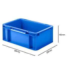 Box with European standard EF 3120 dimensions, 4.2 l, L 300 x W 200 x H 120 mm, blue