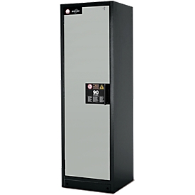 Brandveiligheidsopslagkast type 90, B 600 x D 615 x H 1953 mm, deur links 3 legborden, rooster en opvangbak lichtgrijs/grijs (RAL 7035)
