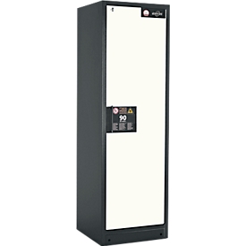 Brandveiligheidsopslagkast type 90, B 600 x D 615 x H 1953 mm, deur links 4 plaatstalen schuifladen, grijs/zilver (RAL 7016)