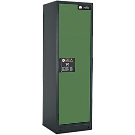Brandveiligheidsopslagkast type 90, B 600 x D 615 x H 1953 mm, deur rechts 4 plaatstalen schuifladen, grijs/resedagroen (RAL 6011)