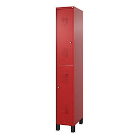 Brandweerkast met dubbele verdieping C+P Flexo Wit, 1 compartiment met 2 legborden, poten, B 300 x D 500 x H 1950 mm, RAL 3000 vuurrood/RAL 7021 zwartgrijs
