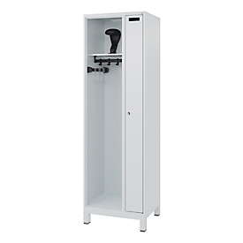 Brandweerkluis C+P Evolo Kombi, 2 vakken voor 1 persoon, met helmhouder, voeten, B 600 x D 500 x H 1950 mm, RAL 7035 lichtgrijs