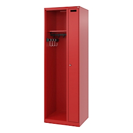 Brandweerkluis C+P Evolo Kombi, 2 vakken voor 1 persoon, zonder helmhouder, vloerglijders, B 600 x D 500 x H 1850 mm, RAL 3000 vuurrood