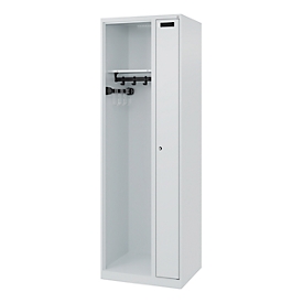 Brandweerkluis C+P Evolo Kombi, 2 vakken voor 1 persoon, zonder helmhouder, vloerglijders, B 600 x D 500 x H 1850 mm, RAL 7035 lichtgrijs