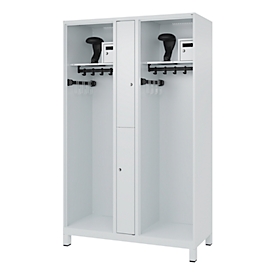 Brandweerkluis C+P Evolo Maxi, 4 vakken voor 2 personen, met helmhouder, met poten, B 1200 x D 500 x H 1950 mm, RAL 7035 lichtgrijs