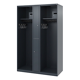 Brandweerkluis C+P Evolo Maxi, 4 vakken voor 2 personen, zonder helmhouder, vloerglijders, B 1200 x D 500 x H 1850 mm, RAL 7016 antracietgrijs