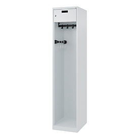 Brandweerkluis C+P Evolo PRAKTUS, 1 compartiment, met sokkel, vloerglijders, B 400 x D 500 x H 1850 mm, RAL 7035 lichtgrijs