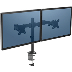 Bras d'écran double Fellowes Reflex, jusqu'à 32" de largeur, VESA, pivotant/inclinable, réglable en hauteur et en profondeur, noir
