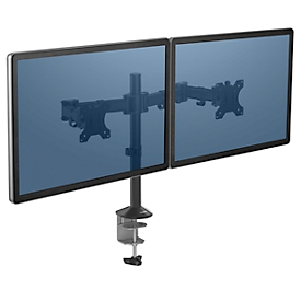 Bras d'écran double Fellowes Reflex, jusqu'à 32" de largeur, VESA, pivotant/inclinable, réglable en hauteur et en profondeur, noir