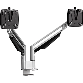 Bras de moniteur double Novus CLU Duo C, jusqu'à 27″, montage sur table, pivotant et réglable en hauteur, argent/anthracite