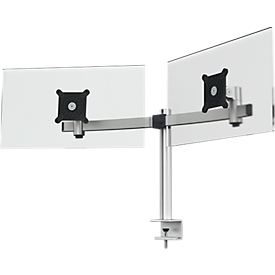 Bras de moniteur durable, pour 2 écrans 21-27", VESA, rotatif et inclinable, réglable en hauteur, avec pince de bureau