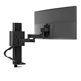 Bras de moniteur Ergotron TRACE, pour 1 écran jusqu'à 38″ &amp; jusqu'à 9,8 kg, réglable en hauteur/profondeur, pivotant/rotatif/inclinable, avec pince de table, noir.