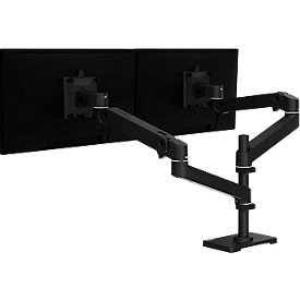 Bras pour écran Ergotron LX Pro Dual, pour 2 écrans jusqu'à 24″, inclinable/pivotant/rotatif, réglable en hauteur, support de table, VESA, métal, noir