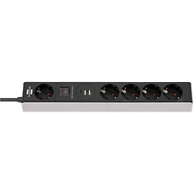 Brennenstuhl 5-voudige contactdoosstrip, met schakelaar, 1x USB-C met Power Delivery, 2x USB-A, 45 W, grijs/zwart