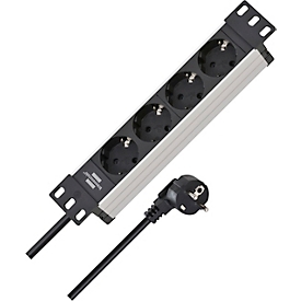 Brennenstuhl Alu-Line 10" contactdoosstrook, 4-voudig, aluminium, 2m kabel, 45° opstelling, verhoogde aanrakingsbeveiliging