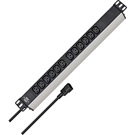 Brennenstuhl Alu-Line 19" contactdoosstrook, 12 IEC-aansluitingen, 2m kabel, aluminium, zwart/zilver