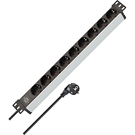 Brennenstuhl Alu-Line 19" contactdoosstrook, 9-voudig, aluminium, 45° opstelling, 2m kabel, IP20, zwart/zilver