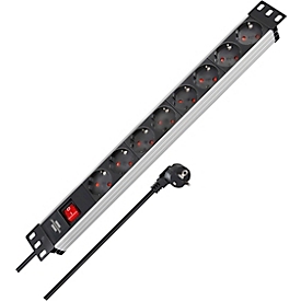 Brennenstuhl Alu-Line 19" Steckdosenleiste, 8-fach, Aluminium, 45° Anordnung, 2m Kabel, IP20, mit Schalter