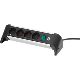 Brennenstuhl Alu-Office-Line 4-voudige contactdoosstrook, 1,8 m kabel, 4 contactdozen met randaarde, 45° opstelling, L 300 x B 90 x D 110 mm, aluminiumkleur/zwart
