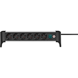 Brennenstuhl Alu-Office-Line 6-fach-Steckdosenleiste, 6 Schutzkontakt-Steckdosen, 45°-Anordnung, 3 m Kabel, L 385 x B 115 x T 105 mm, schwarz/silber