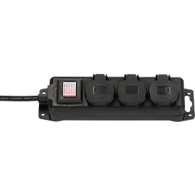 Brennenstuhl buitencontactdoosstrook, 3-voudig, met schakelaar, 2 m kabel, zelfsluitende afdekking, IP44, L 60 x B 340 x D 115 mm, zwart