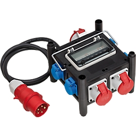 Brennenstuhl compact rubber power distributor, 7-way, 1 x CEE 400 V/32 A, 2 x CEE 400 V/16 A, 4 x 230 V/16 A sockets, sturdy metal carrying handle, temperature-resistant from -30°C to +80°C, IP44 splash-proof