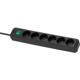 Brennenstuhl Eco-Line contactdoosstrook 6-voudig, 1,5 m kabel, 45° opstelling, verhoogde aanrakingsbeveiliging, L 360 x B 90 x D 65 mm, zwart